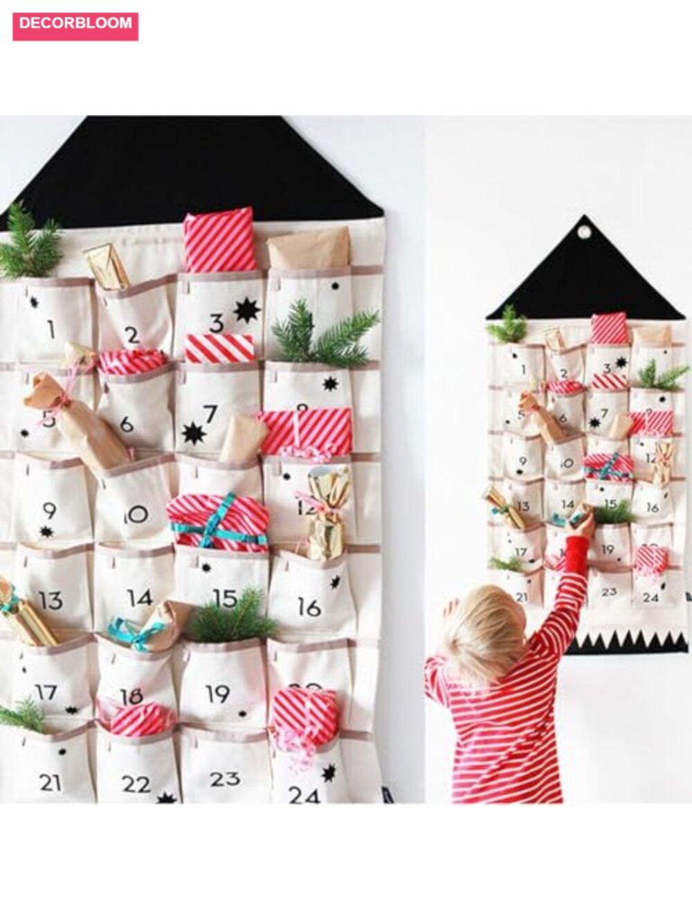 Reusable Hanging Advent Calendar with Pockets Empty Fillable Countdown